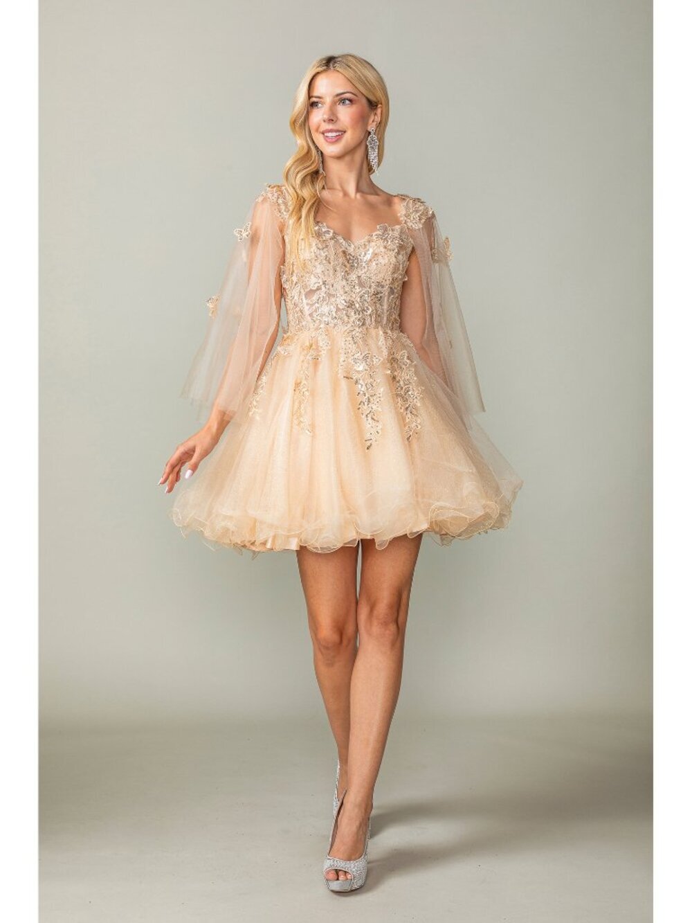 NEW CHAMPAGNE Evening Gown Floor Length Formal Elegant Stunning 3393